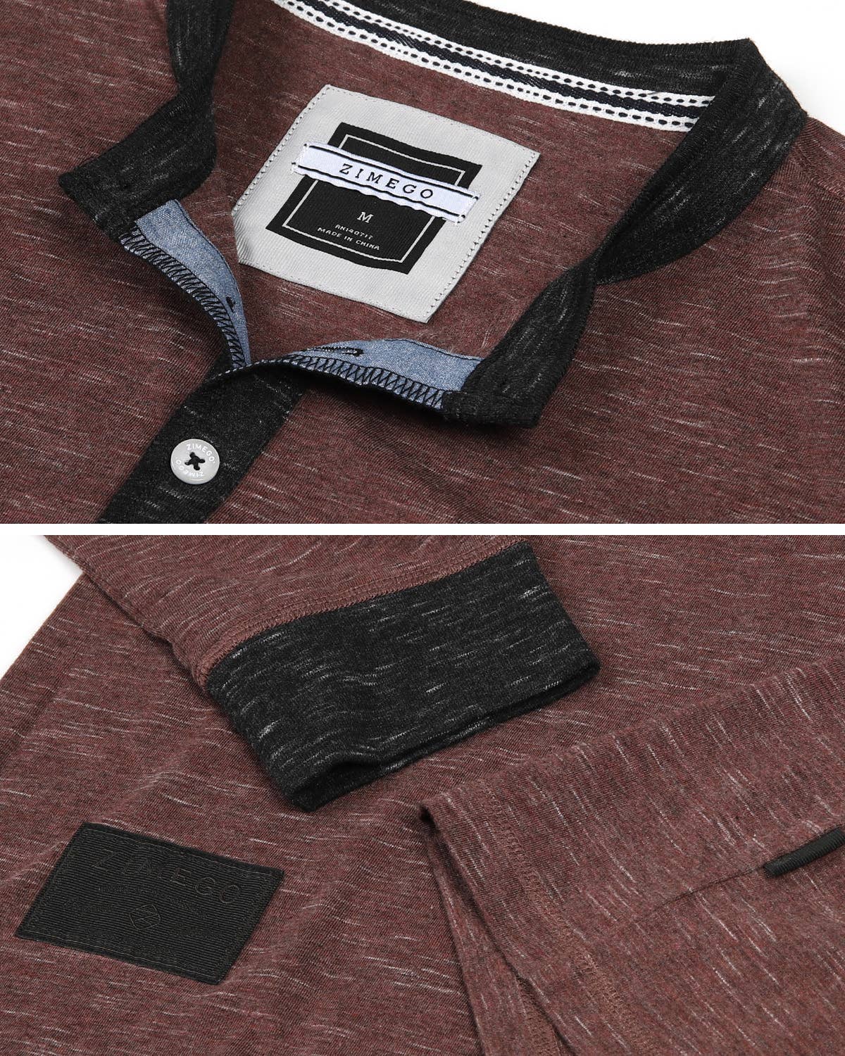 Men's Long Sleeve Contrast Neck Cuffs Henley