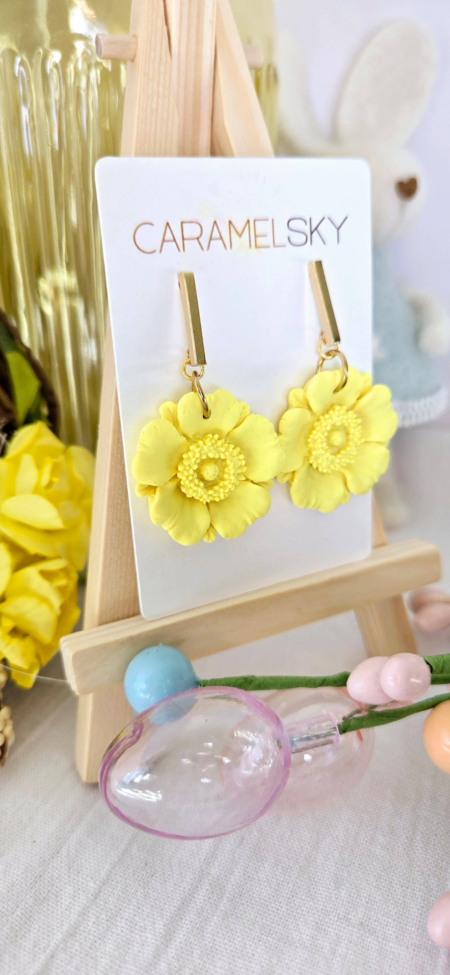 Yellow Flower Clay Earrings