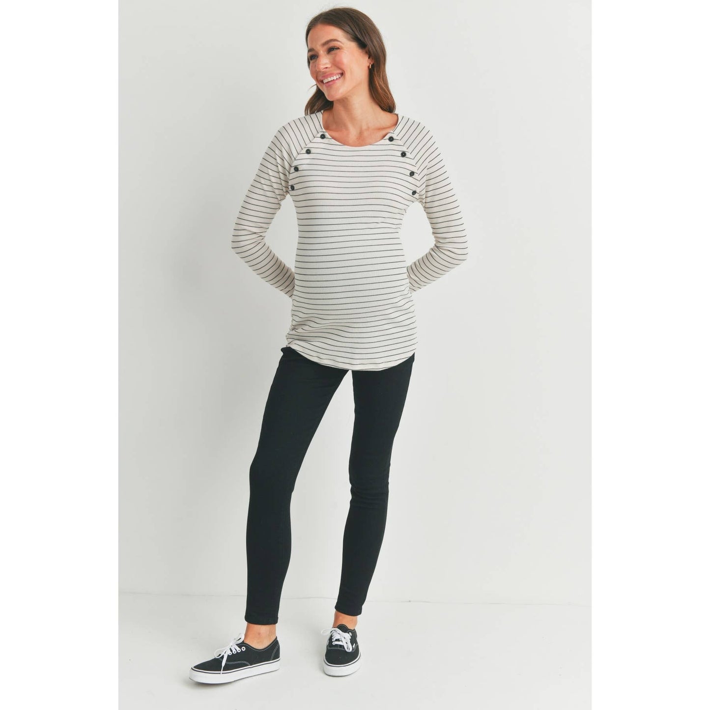 Stripe Maternity Nursing Top with Button Detail