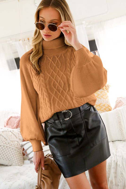 Turtleneck chunky knit Mocha sweater top
