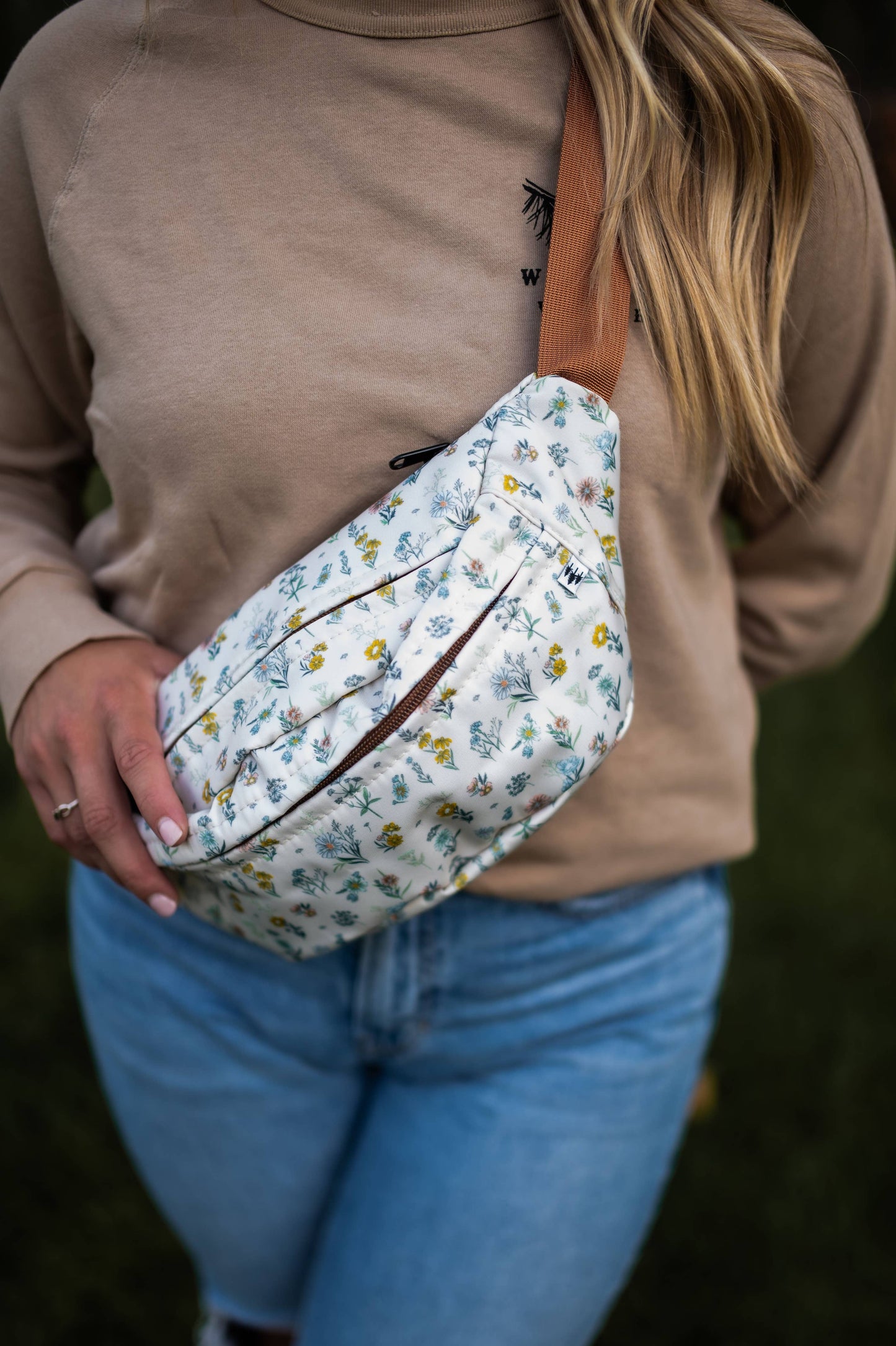 Spring Floral Cream Belt Bag
