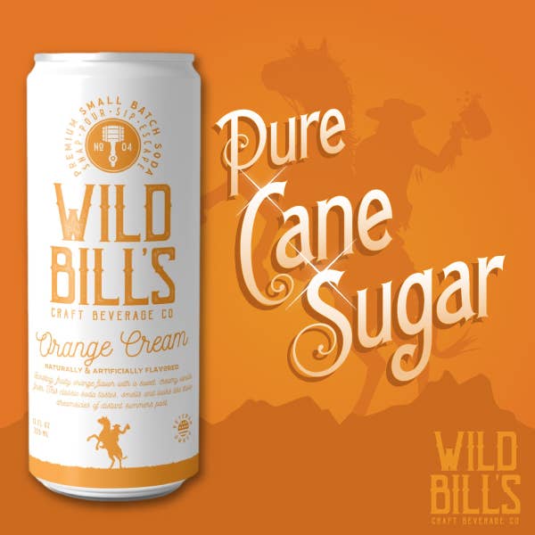 Wild Bill’s Craft Beverage Co. - Orange Cream - Premium Cane Sugar Soda, 12-Pack, Cans