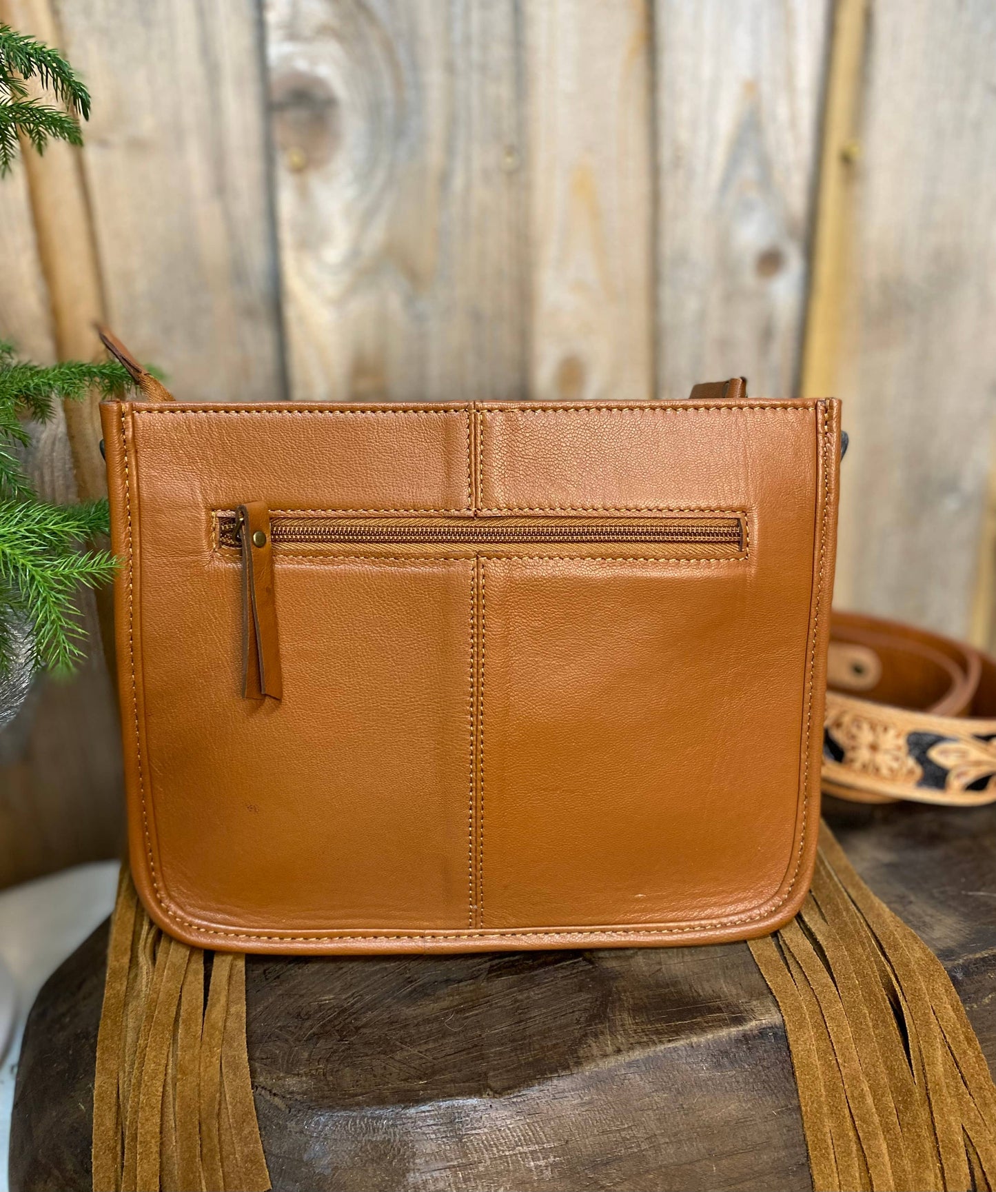 Tan Tooled Fringe Crossbody