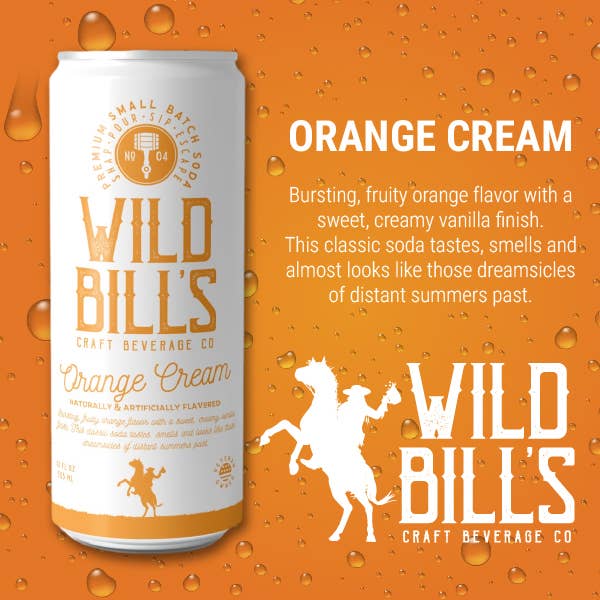 Wild Bill’s Craft Beverage Co. - Orange Cream - Premium Cane Sugar Soda, 12-Pack, Cans