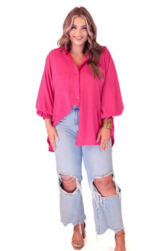 Carter Solid Smocked top- Hot pink
