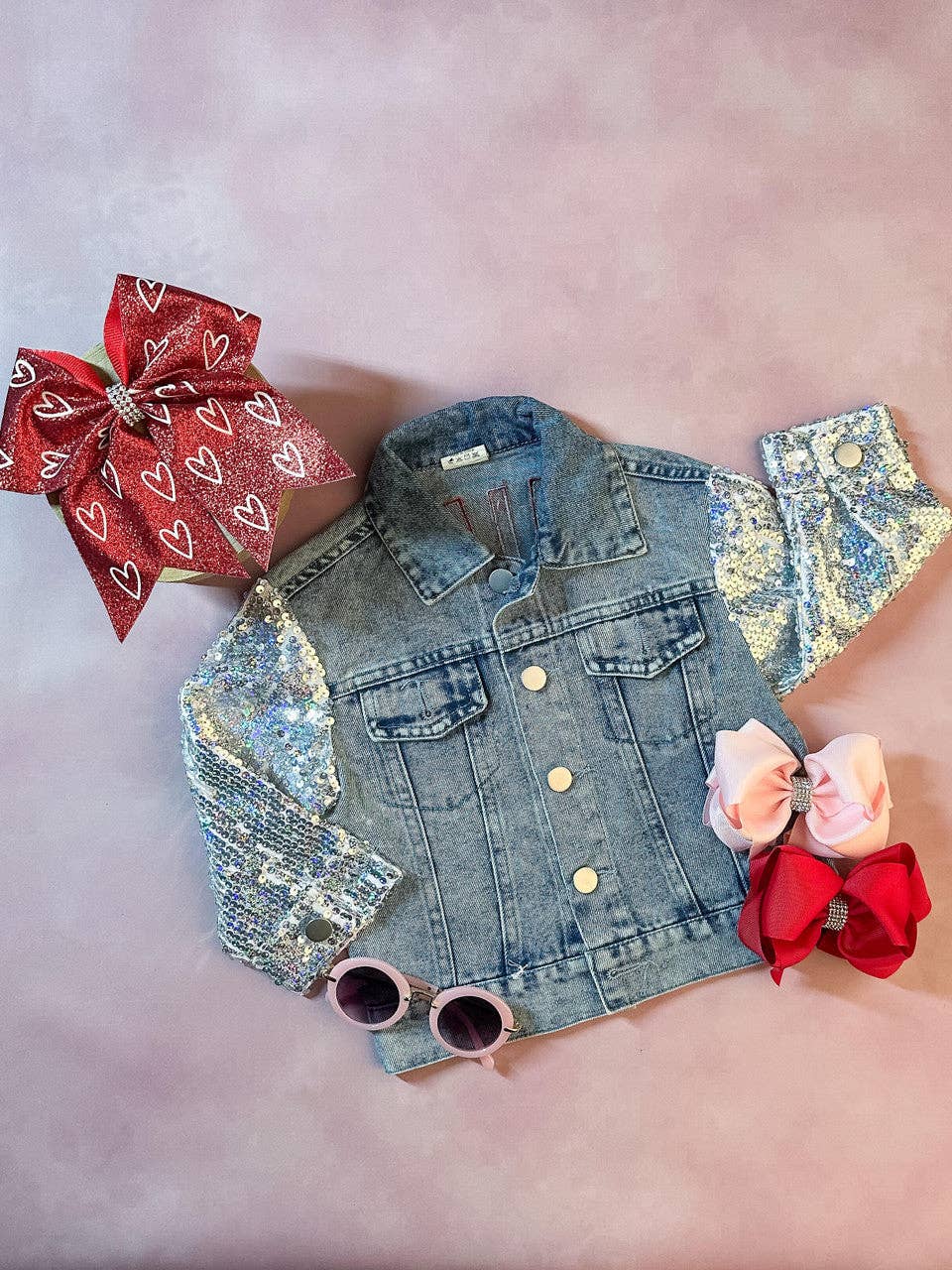 “Mini" Heart & Sequins Denim Jacket