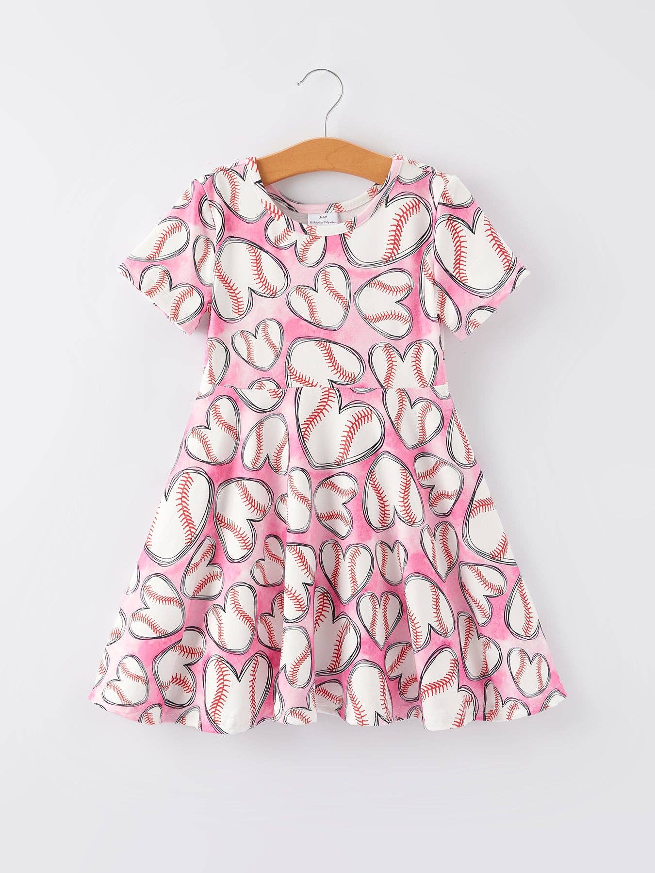 Baseball Print Milk Silk Girls Pink Dress