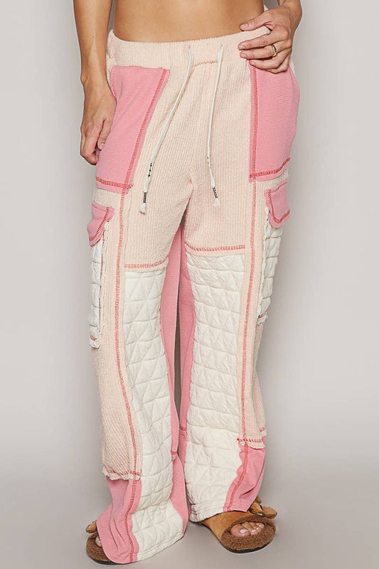 Pink casual quilted knit pants