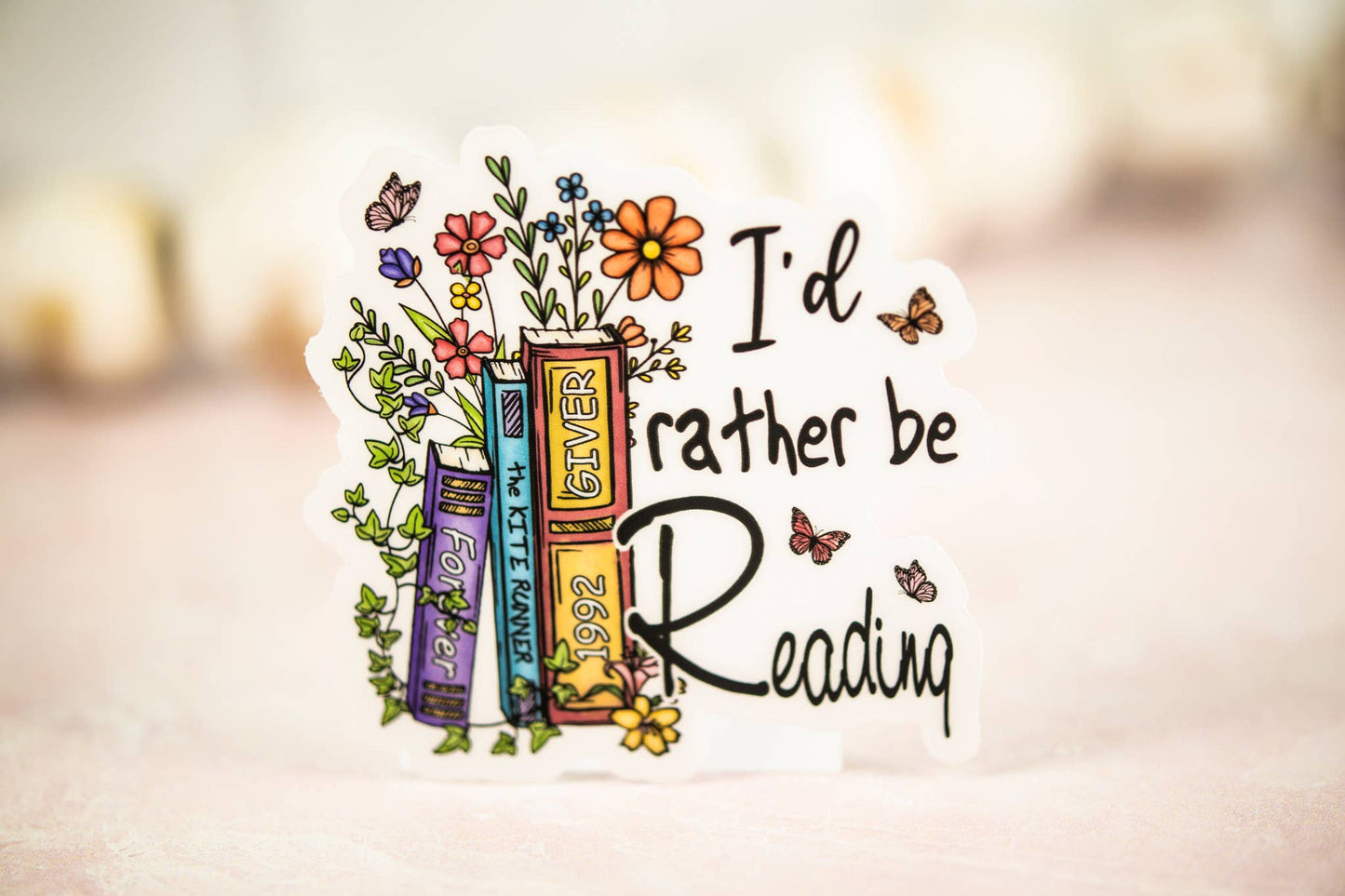 Savannah and James Co - I'd Rather Be Reading, Floral Books, Vinyl Sticker, 3x3 in.