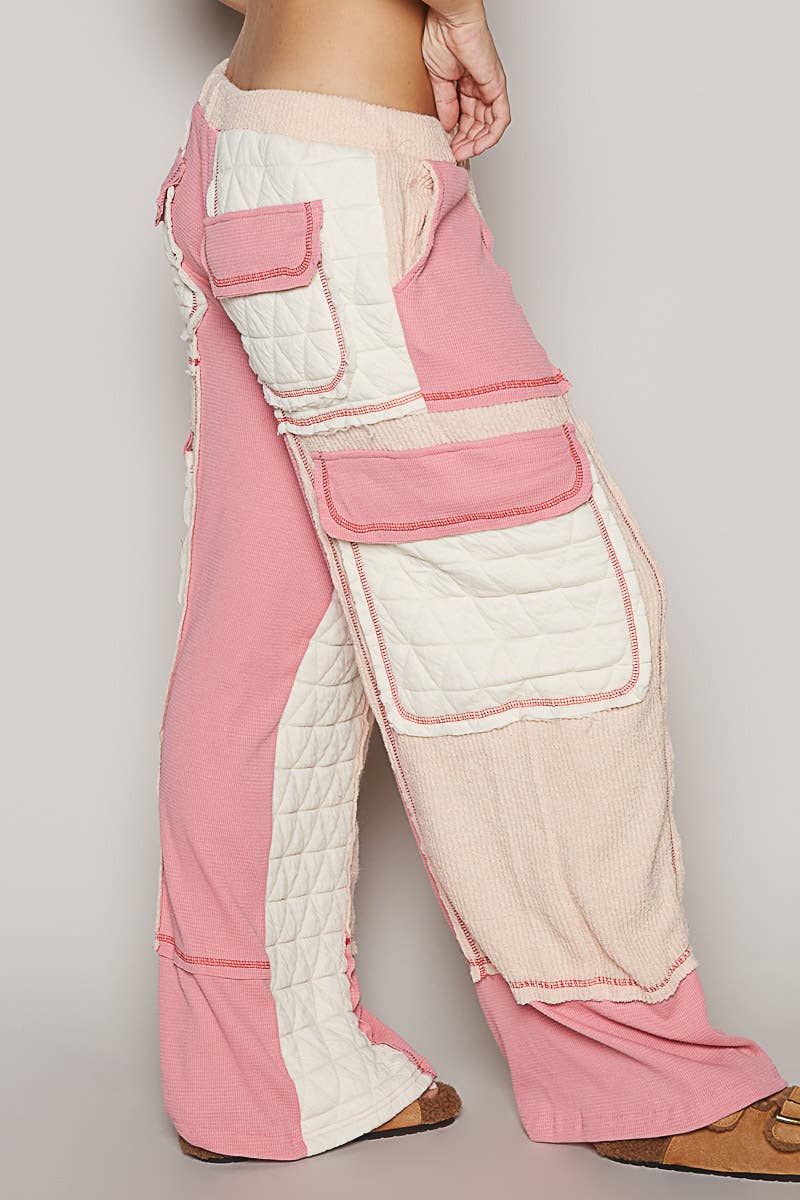Pink casual quilted knit pants