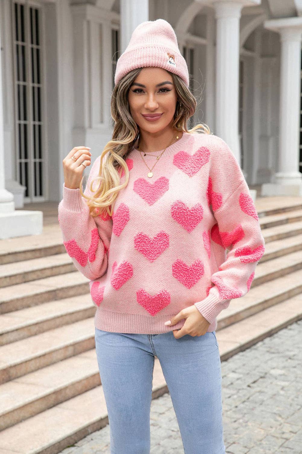 Light Pink Valentine's Day Heart Sweater