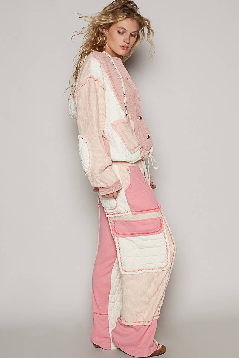 Pink casual quilted knit pants