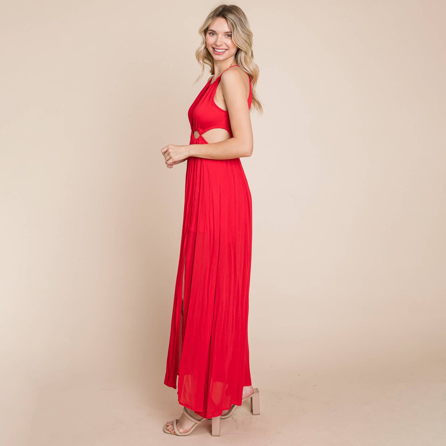 Split Front Cut Out Halter Maxi Dress