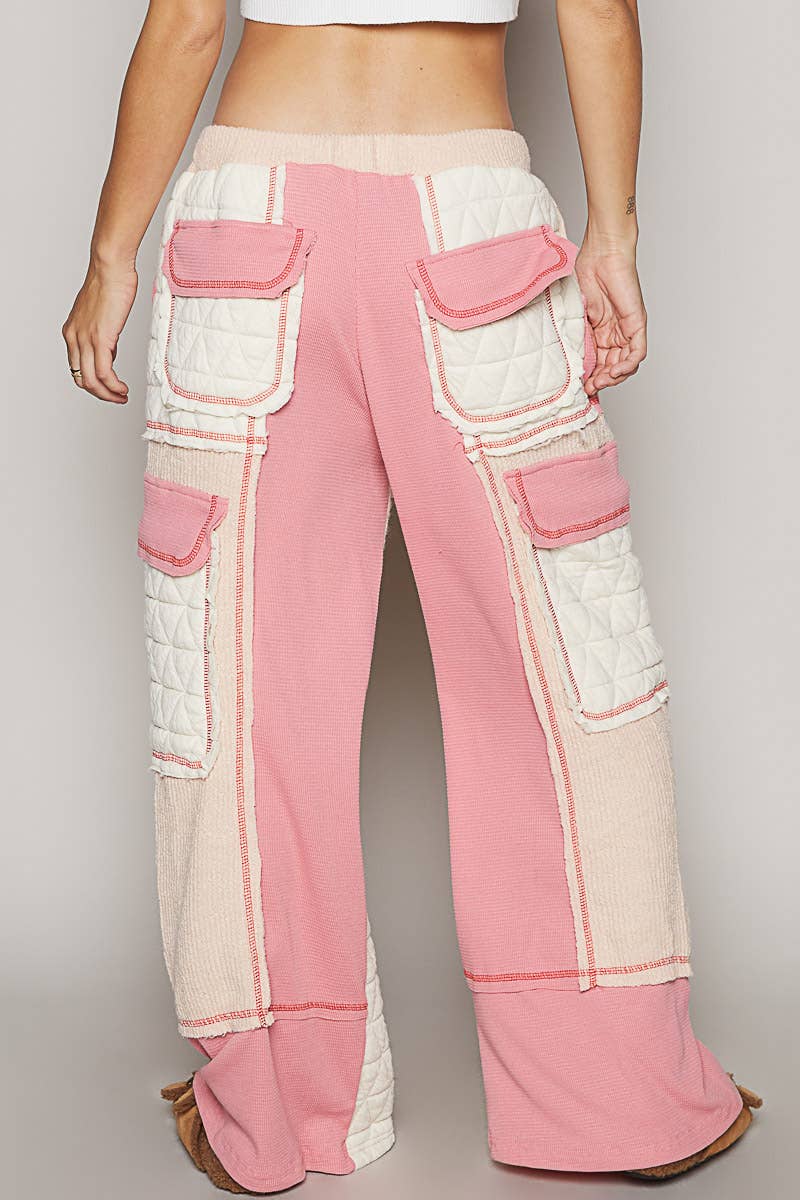 Pink casual quilted knit pants