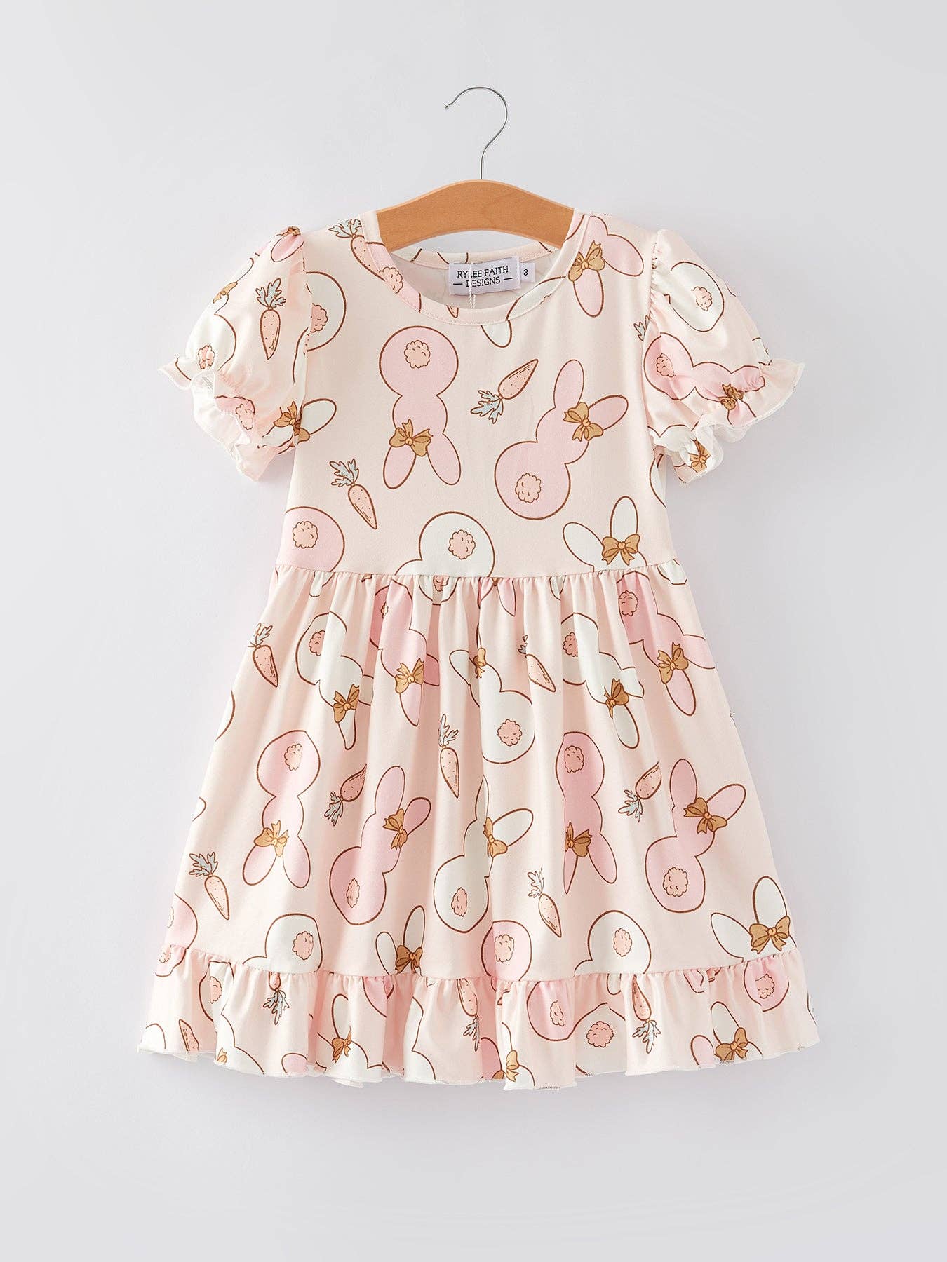 Rabbit Carrot Print Ruffle Girls Dress