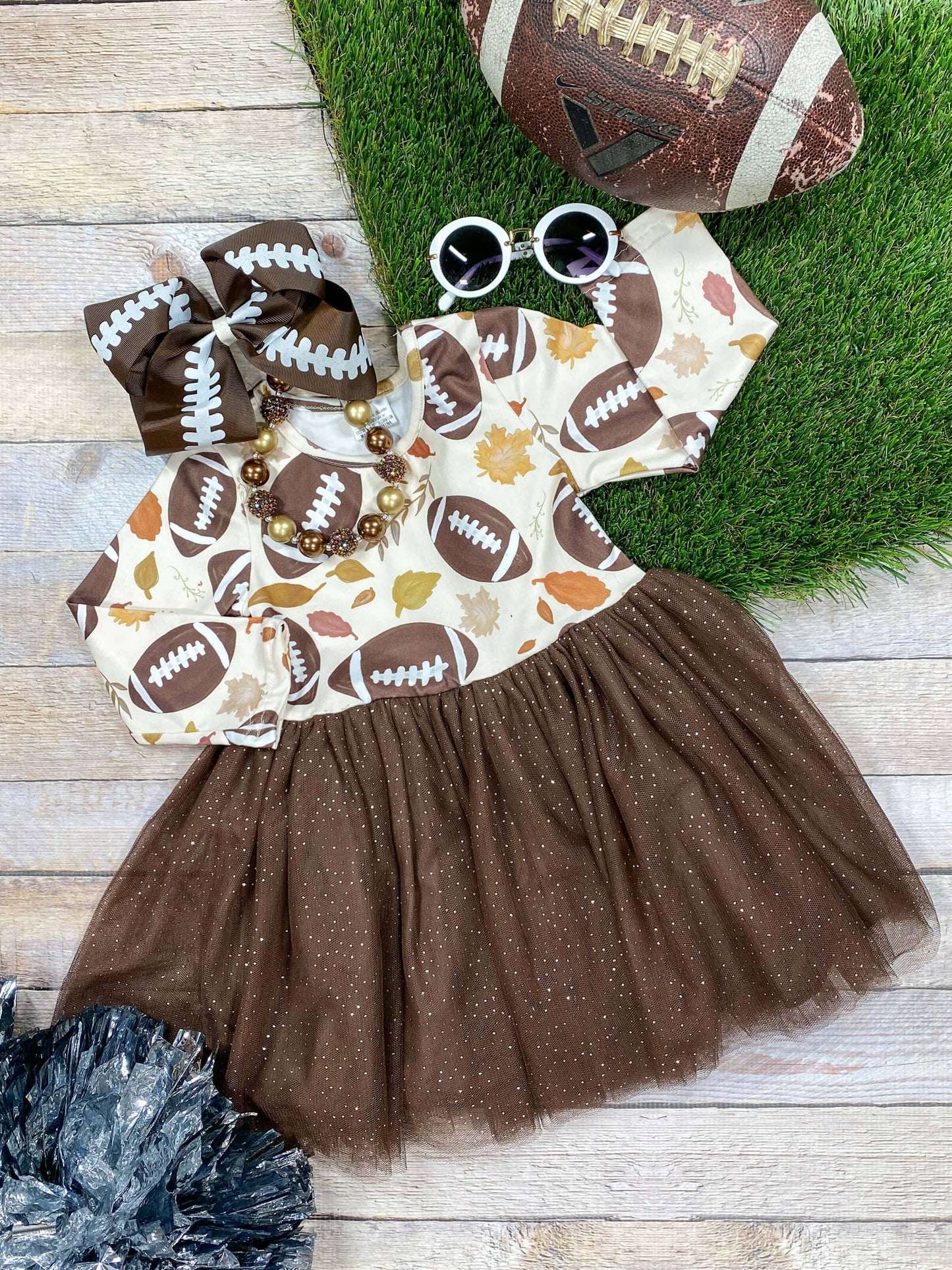 Footballs And Leaves Fall Tutu Dress