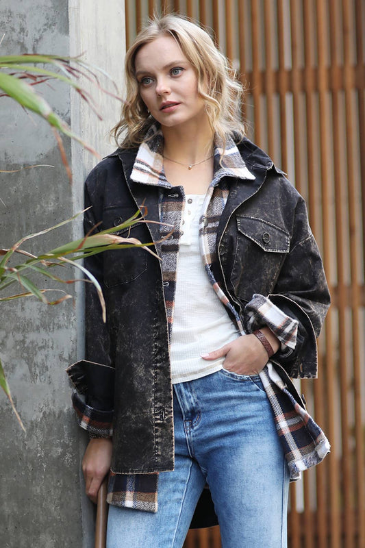 SI-22955 PREMIUM POPLIN OVERSIZED VINTAGE WASHED SHACKET
