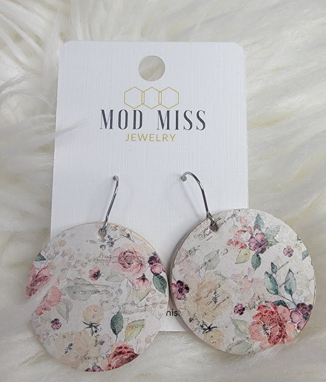 Mauve Floral Cork+Leather Earrings