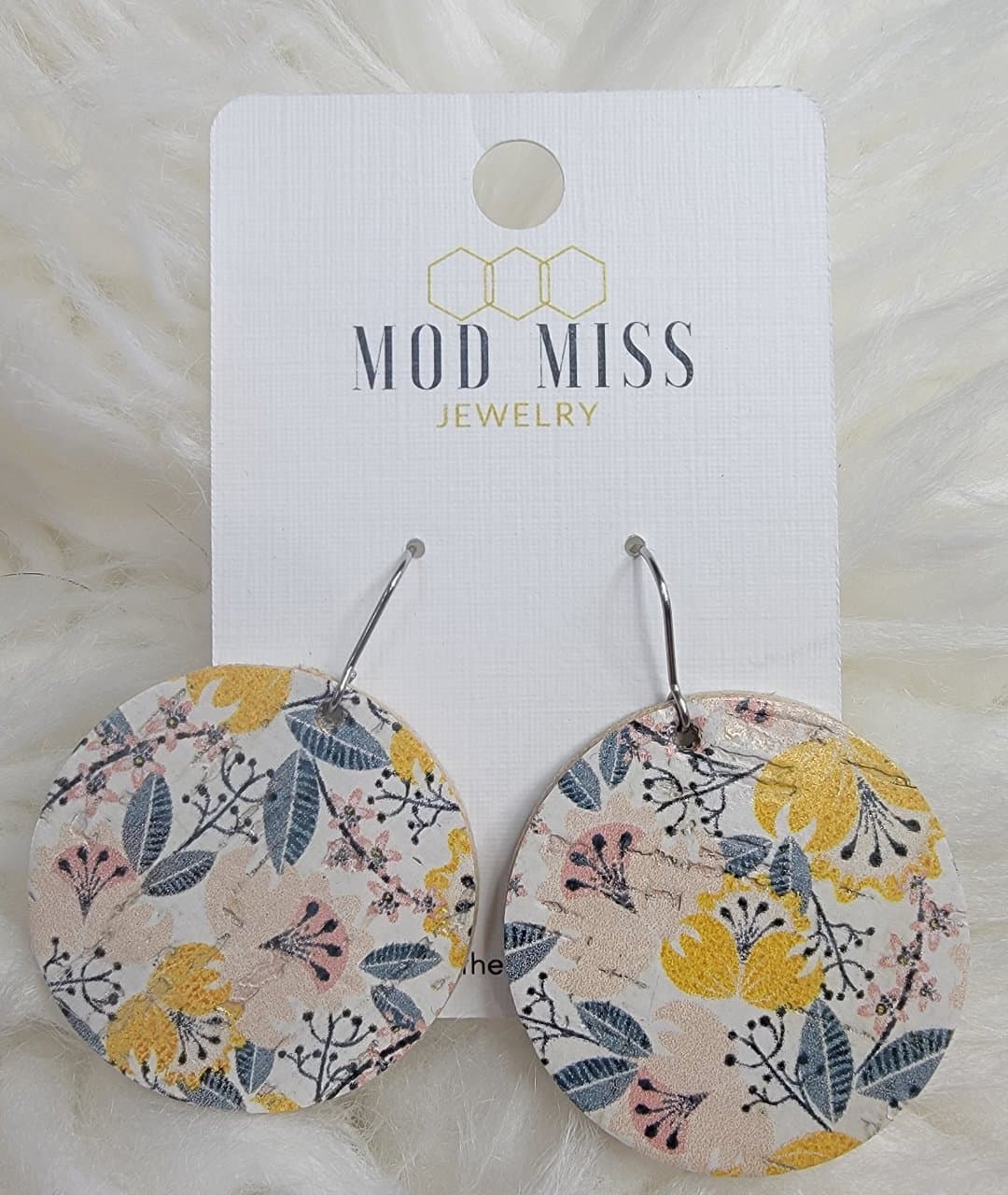 Fantasy Yellow Cork+Leather Earrings