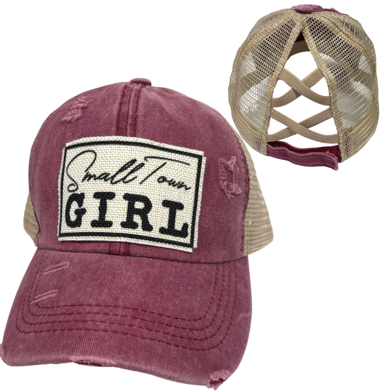 SMALL TOWN GIRL CRISS-CROSS PONYTAIL HAT