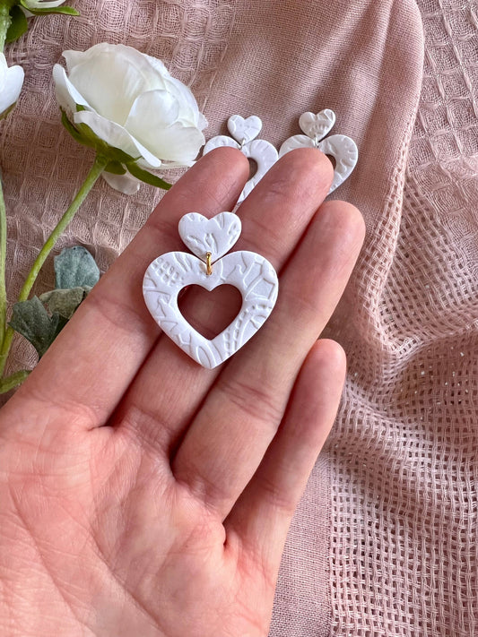 Lace Heart Clay Earrings