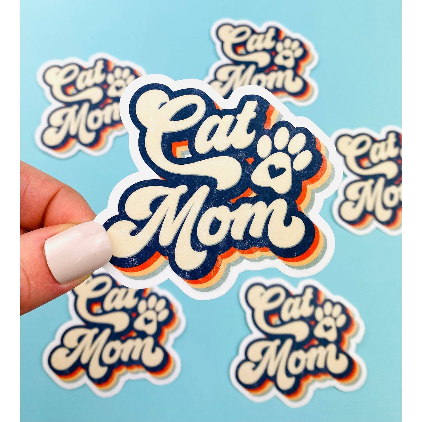 Retro Cat Mom Sticker Distress Vintage Look Sticker for Cat Lovers