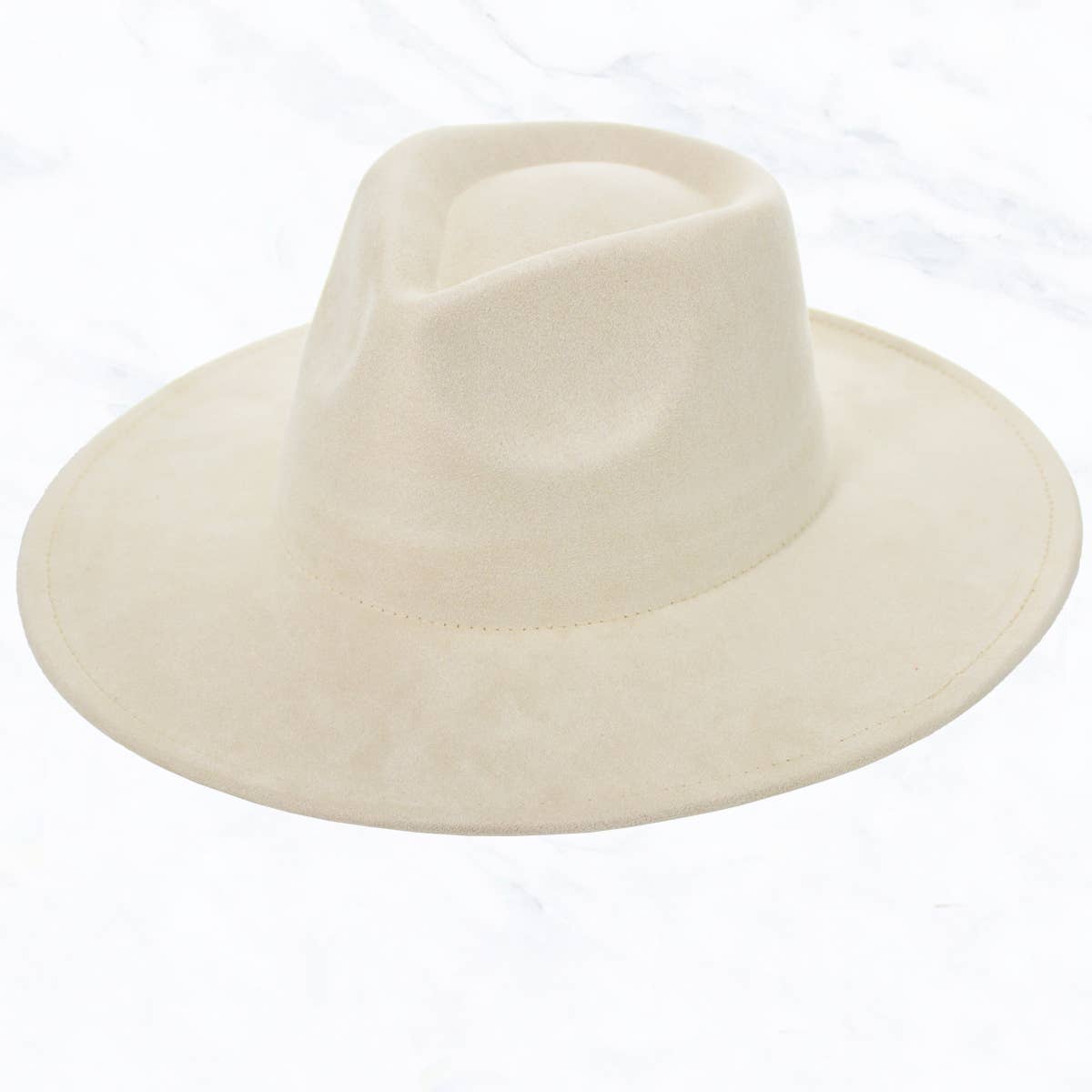 Suzie Q USA - Suede Large Eaves Teardrop Top Fedora Hat: New Beige