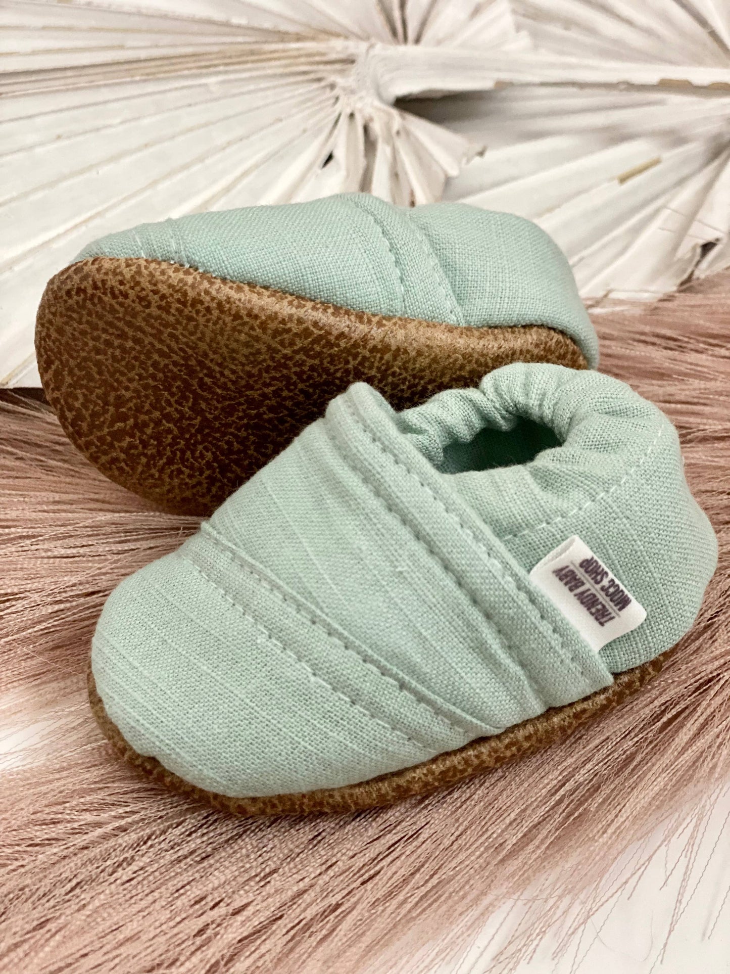 Seafoam Linen Angled Baby Shoes