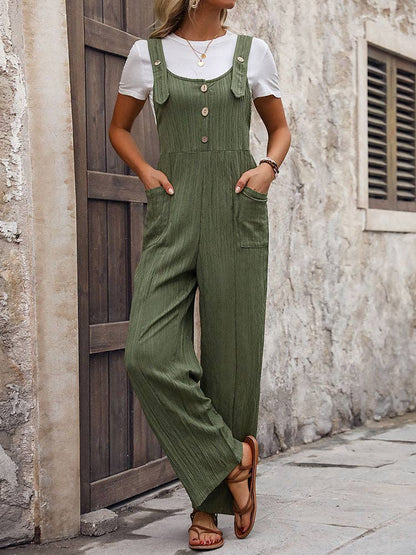 Casual Loose Pleated One-piece green pant