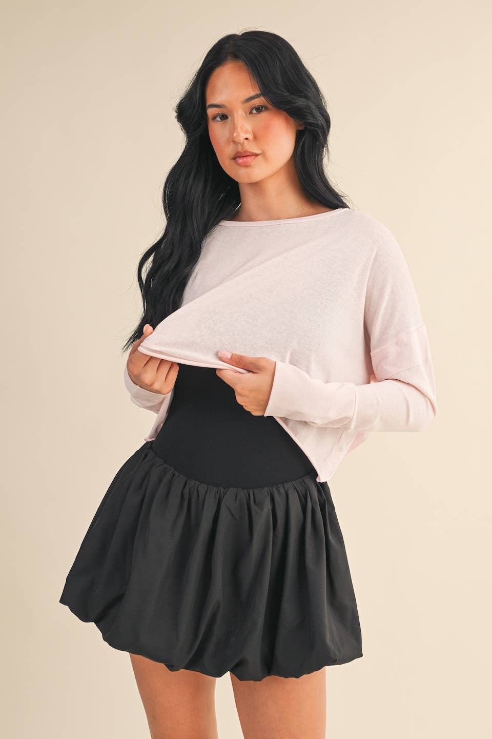 Cotton Slub Cutout Back Long Sleeve Layering Top