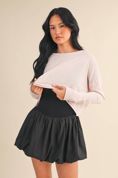 Cotton Slub Cutout Back Long Sleeve Layering Top