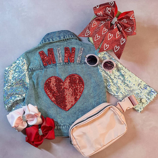 “Mini" Heart & Sequins Denim Jacket