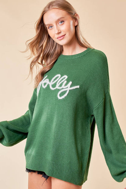 JOLLY METALIC EMBROIDERY SWEATER TOP - 43995T: M / FOREST