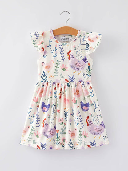 Girls Farm Print Dress
