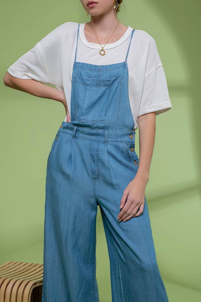 Wide leg chambray overalls