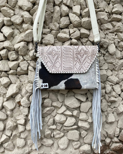 White Aztec Leather Cowhide Crossbody