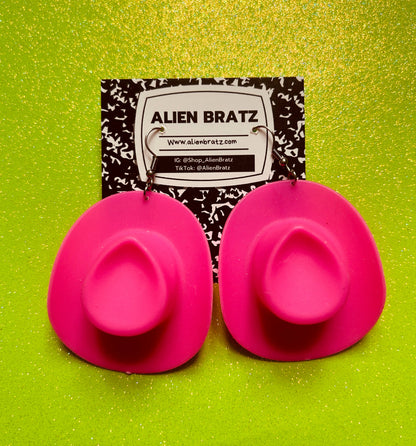 Cowboy Hat Earrings: Hot Pink