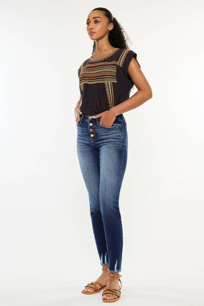 High rise dark ankle skinny jeans