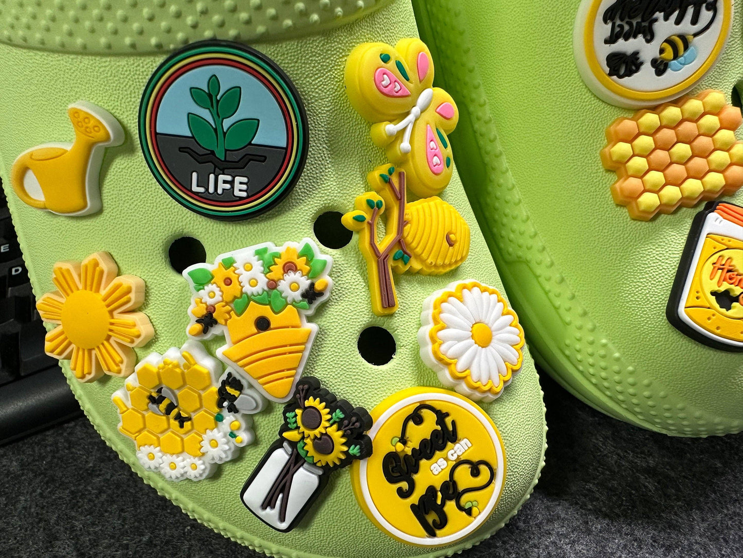 JuliesDecal - Pick your own Honey Bee Happy Theme Fancy shoe charms brighten yellow sunflower butterfly and more: #17