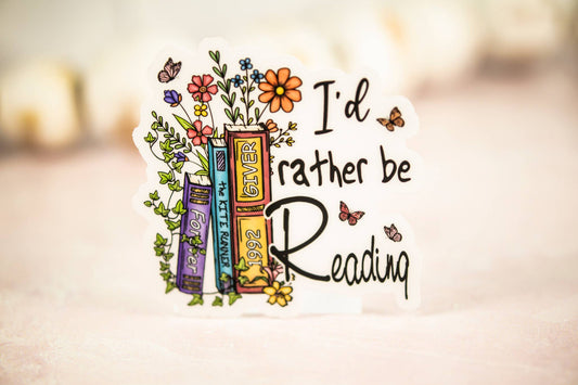 Savannah and James Co - I'd Rather Be Reading, Floral Books, Vinyl Sticker, 3x3 in.