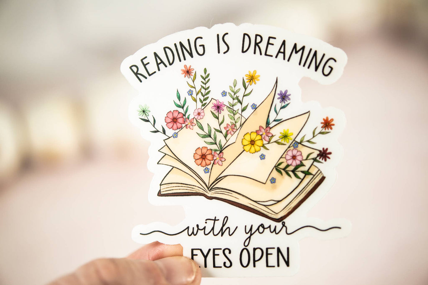 Savannah and James Co - Reading Is Dreaming, Floral Book Vinyl Sticker, 3x3 in.