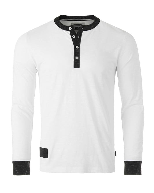 Men's Long Sleeve Contrast Neck Cuffs Henley