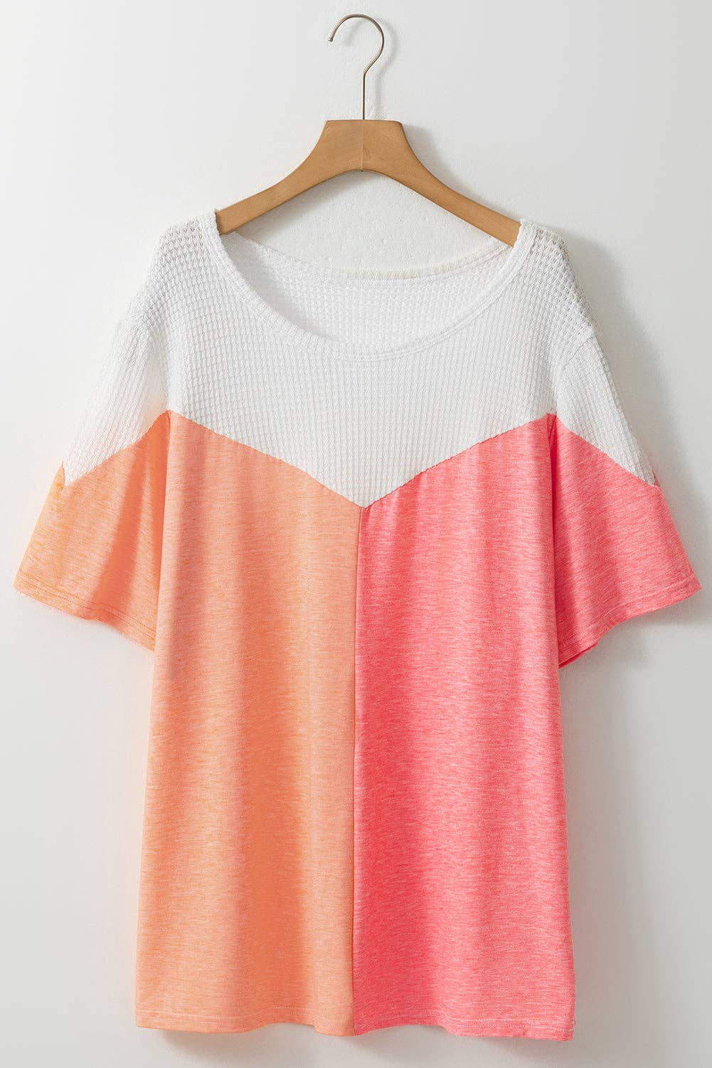 White Colorblock Waffle Knit Tee