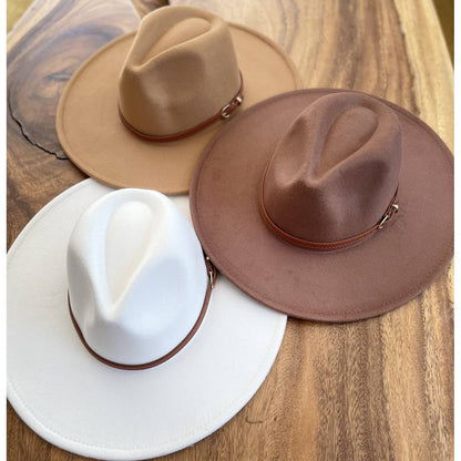 Structured wide brim panama hat With leather belt: WHITE / ONE SIZE