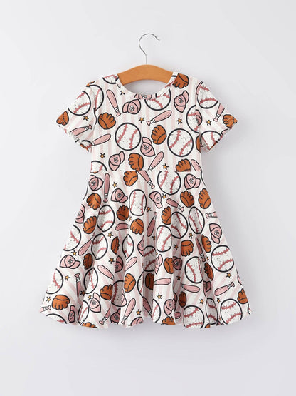 Baseball Print Milk Silk Girls Dress