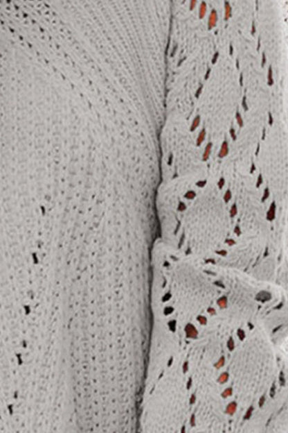 Openwork Round Neck Lantern Sleeve Sweater