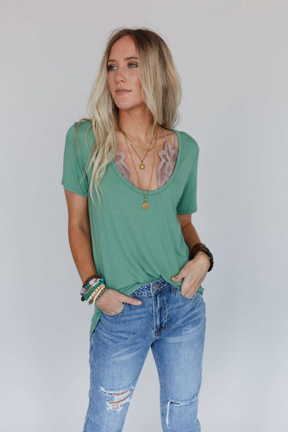 Sage Scoop Neck Bralette Tee