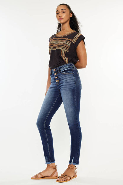 High rise dark ankle skinny jeans