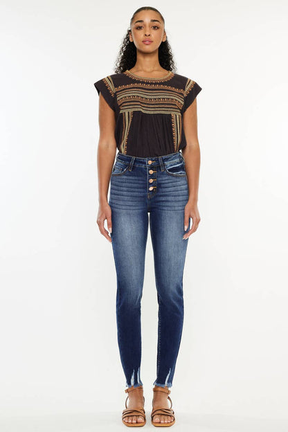 High rise dark ankle skinny jeans