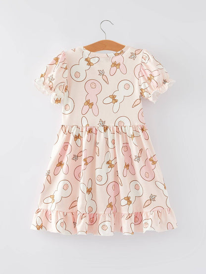 Rabbit Carrot Print Ruffle Girls Dress